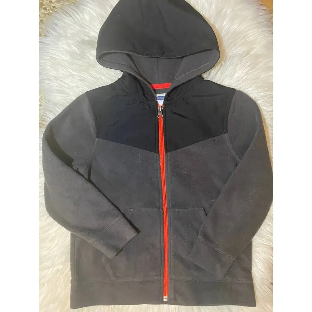 Old Navy Boys Small 6 - 7 Gray Hooded Full Zip Sweatshirt Fleece